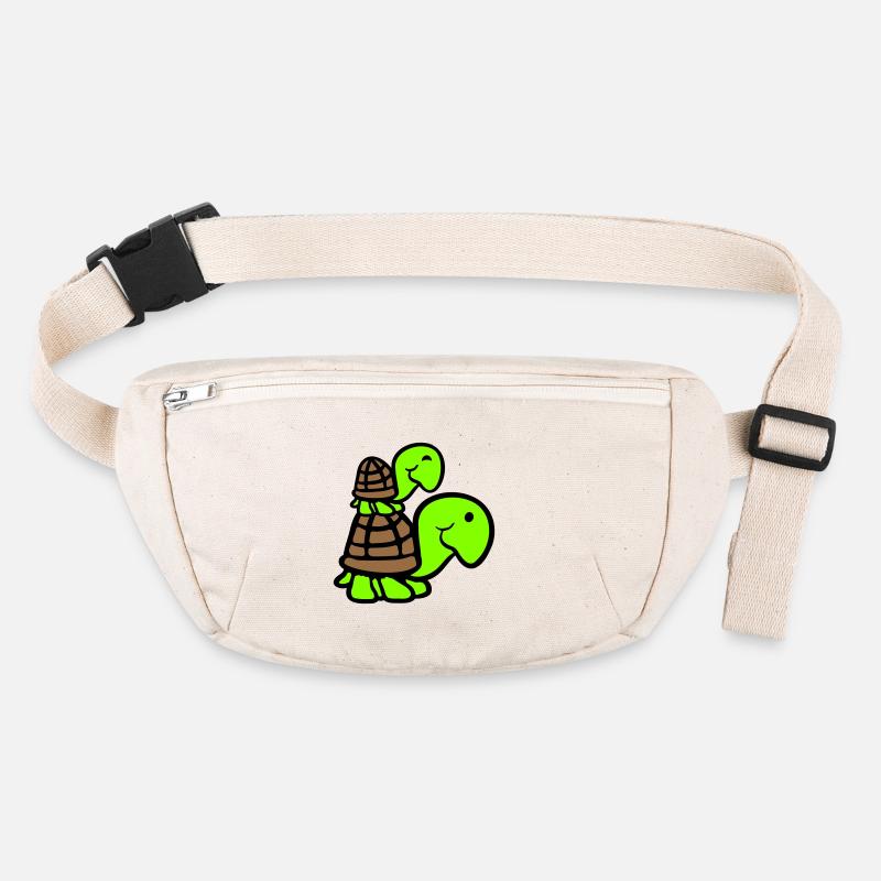 2 Schildkröten Huckepack Mama Papa Kind reiten süß Stanley/Stella recycelte Gürteltasche