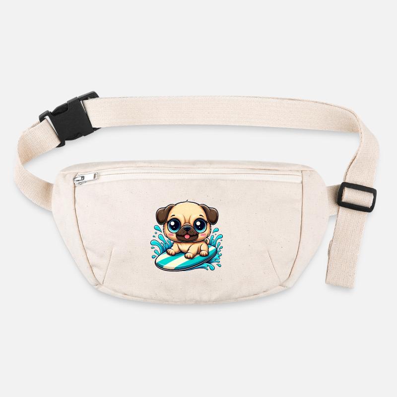 Cute Pug Surfer Cartoon Surfing Summer Stanley/Stella recycled Hip Bag 