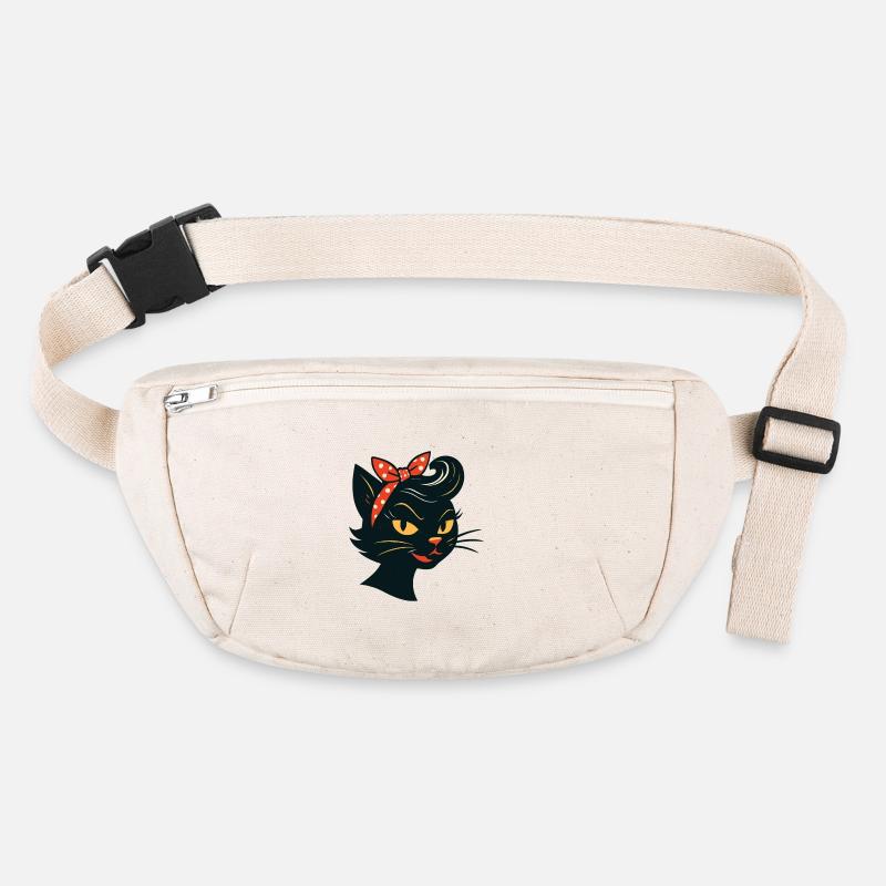 Chat noir dans un style rétro des années 50 Sac banane recyclé Stanley/Stella