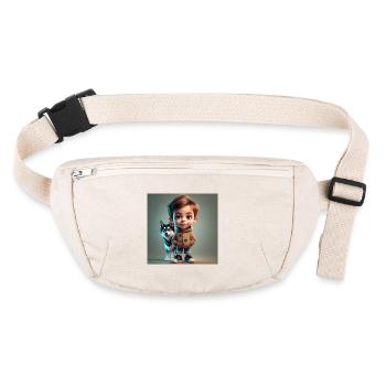 Junge mit Hund - Stanley/Stella recycelte Gürteltasche - Naturweiß - Vorne