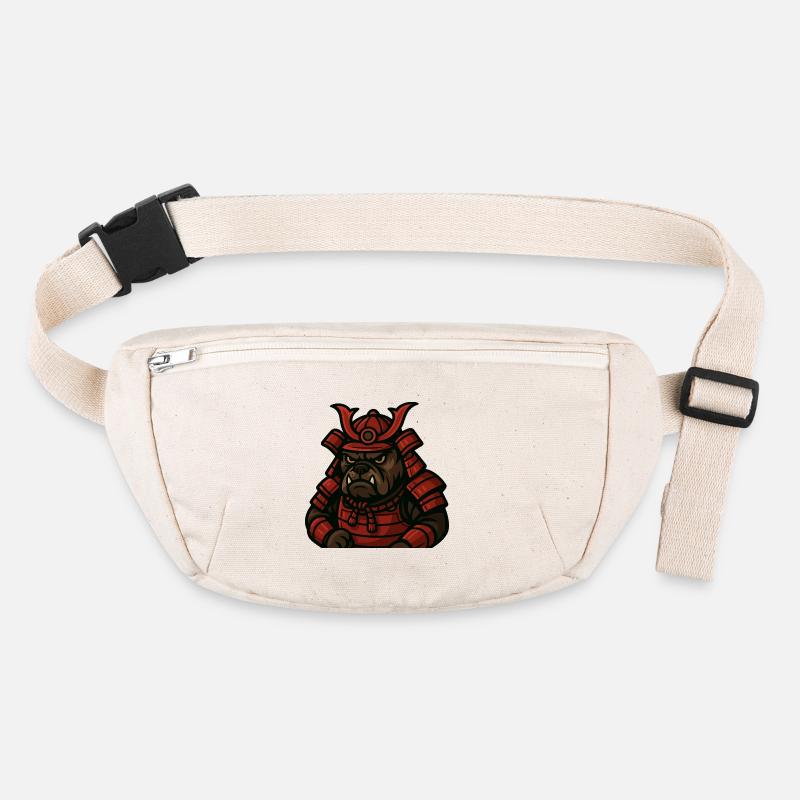 Bulldog Samurai Warrior in Red Battle Armor - Stanley/Stella recycled Hip Bag - natural