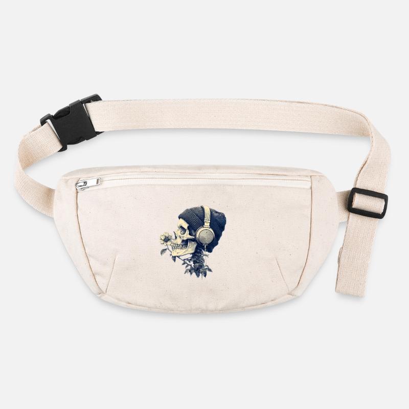 Schädel mit Kopfhörer und Blumen Stanley/Stella recycelte Gürteltasche