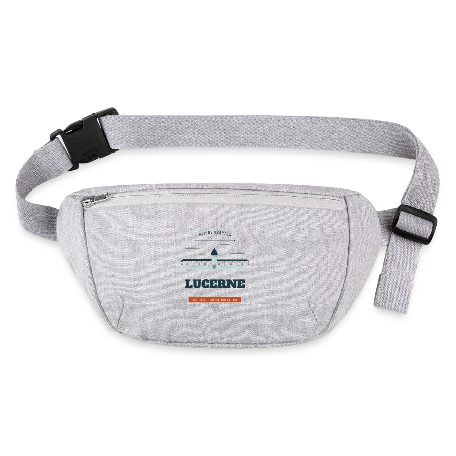 Lucerne badge on a stanley/stella recycled hip bag , heather grey