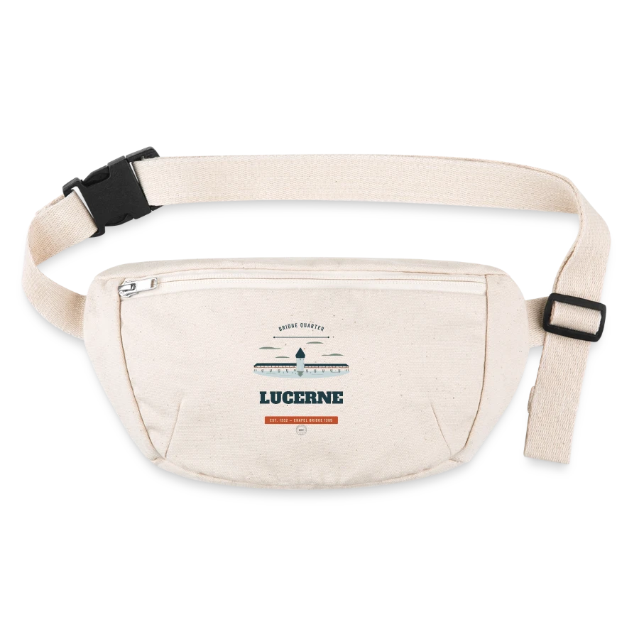 Lucerne badge on a stanley/stella recycled hip bag , natural