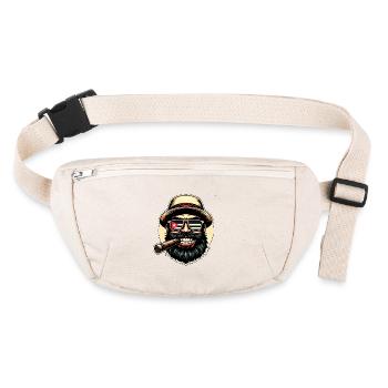 Homme cubain au chapeau avec un cigare à la bouche - Sac banane recyclé Stanley/Stella - blanc naturel - Devant