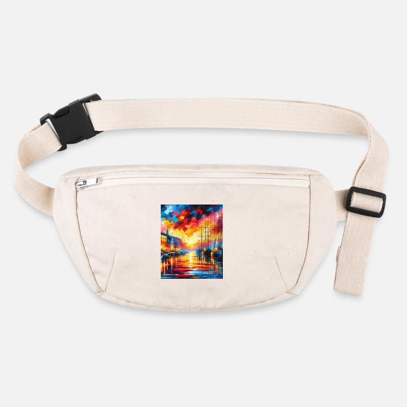 Lebendiger Hafensonnenuntergang mit Booten und Farben Stanley/Stella recycelte Gürteltasche