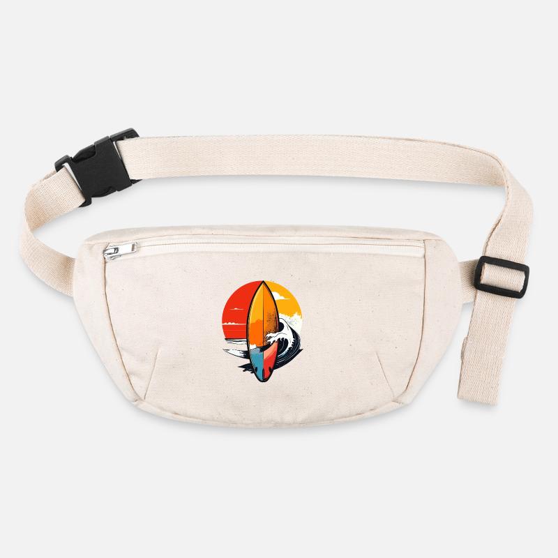 Motif surfeur de vagues rouges de coucher de soleil sur planche de surf Sac banane recyclé Stanley/Stella