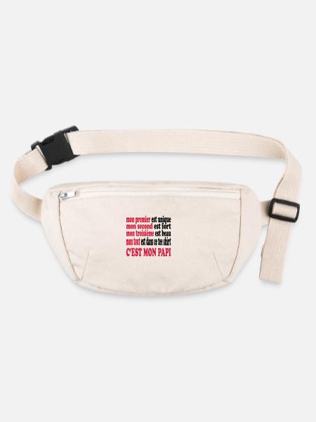 Mon papi est beau - Sac banane recyclé Stanley/Stella - blanc naturel - Devant