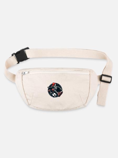 Lustiges Skelett mit Basecap spielt Fussball - Stanley/Stella recycelte Gürteltasche - Naturweiß - Vorne