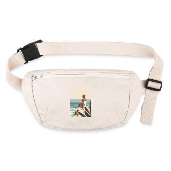 Un moment de repos, femme sur des rochers au bord de la mer | IA - Sac banane recyclé Stanley/Stella - blanc naturel - Devant