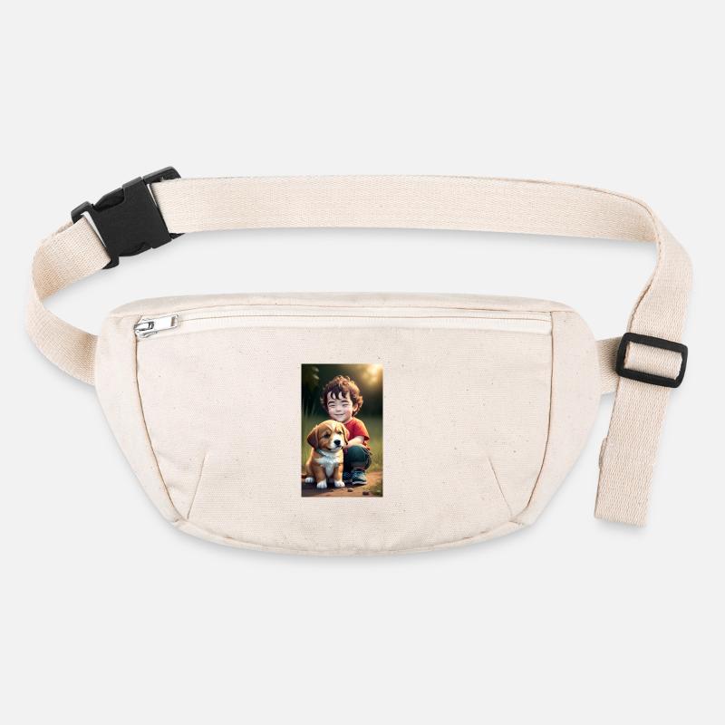 Garçon heureux avec un chiot - Sac banane recyclé Stanley/Stella - blanc naturel