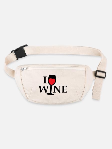 Ich liebe Wein, ich liebe Wein mit einem roten Herzen - Stanley/Stella recycelte Gürteltasche - Naturweiß - Vorne
