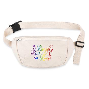 Laugh Live Love in LGBT Regenbogen Farben - Stanley/Stella recycelte Gürteltasche - Naturweiß - Vorne