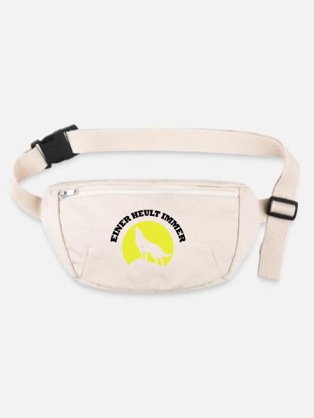Wolfsilhouette im Mondkreis - Stanley/Stella recycelte Gürteltasche - Naturweiß - Vorne