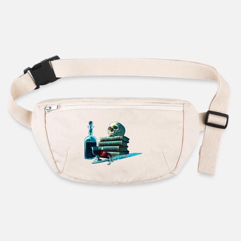 Bücher Design, Menschenschädel, Weinflasche Stanley/Stella recycelte Gürteltasche