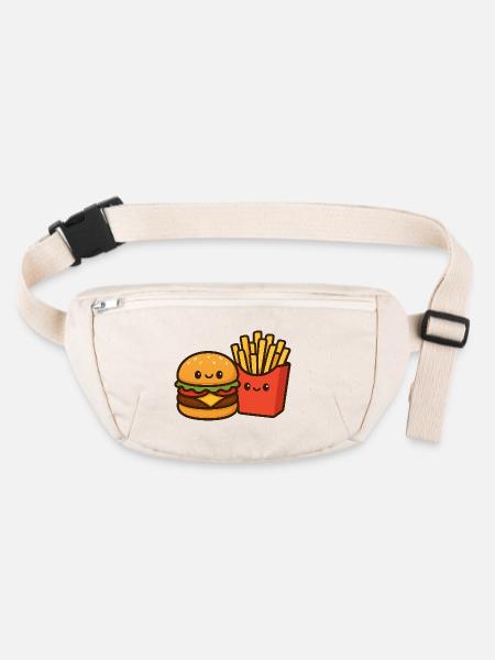 Kawaii Burger & Fries Duo - Sac banane recyclé Stanley/Stella - blanc naturel - Devant
