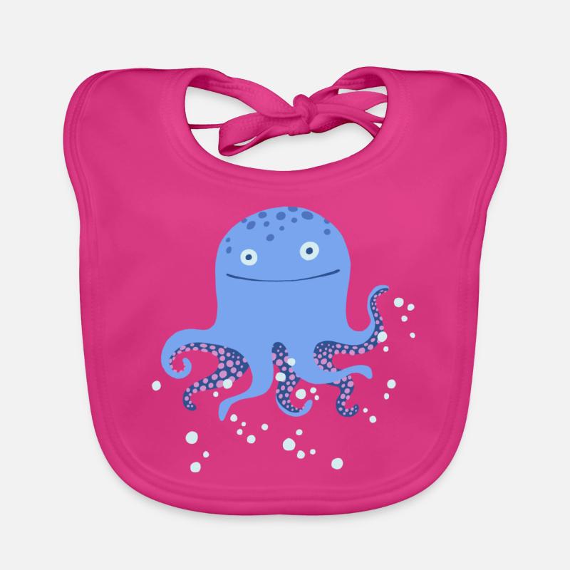 Krake blau - Baby Bio-Lätzchen - Fuchsia