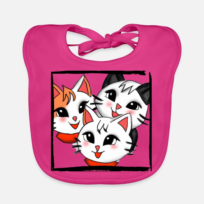 3 chatons mignons dans un cadre dans l’anime, style kawaii Bavoir bio Bébé