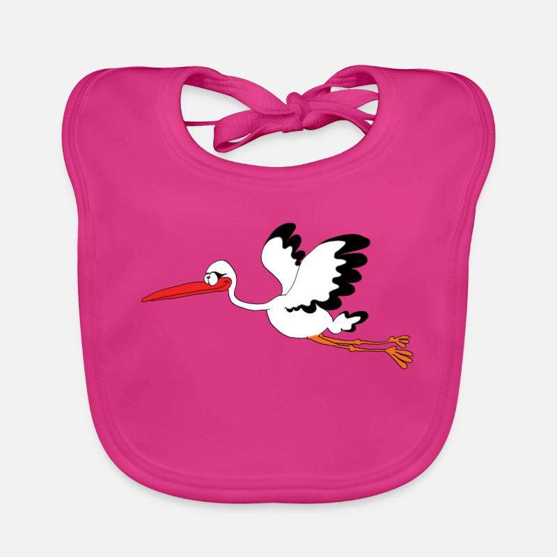 Cigogne Rigolote En Bande Dessinée - Bavoir bio Bébé - fuchsia