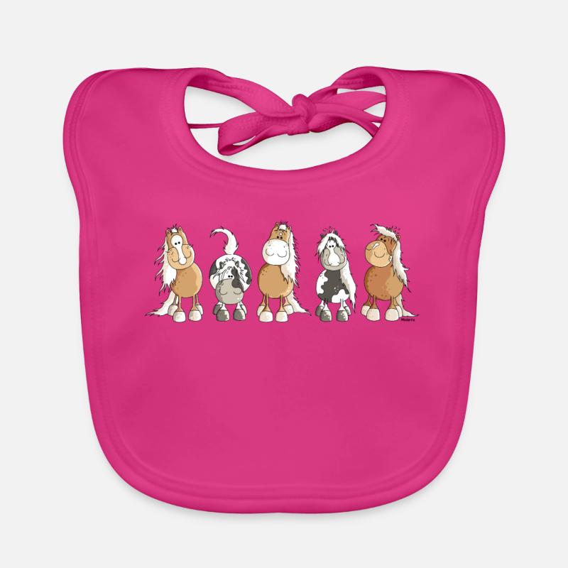 Funny Horses - Cheval - Chevaux - Bavoir bio Bébé - fuchsia