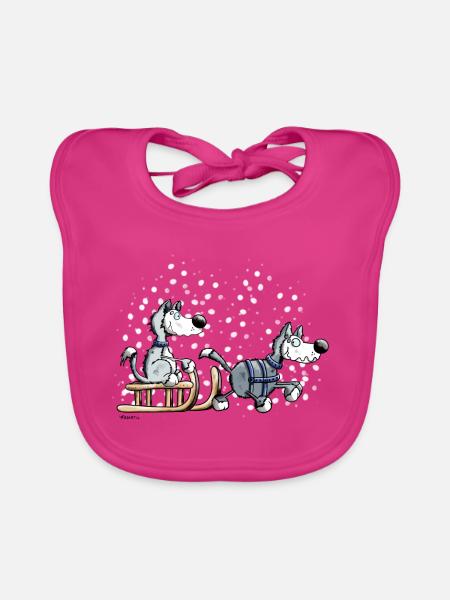Huskies in the snow - Organic Baby Bibs - fuchsia - Front