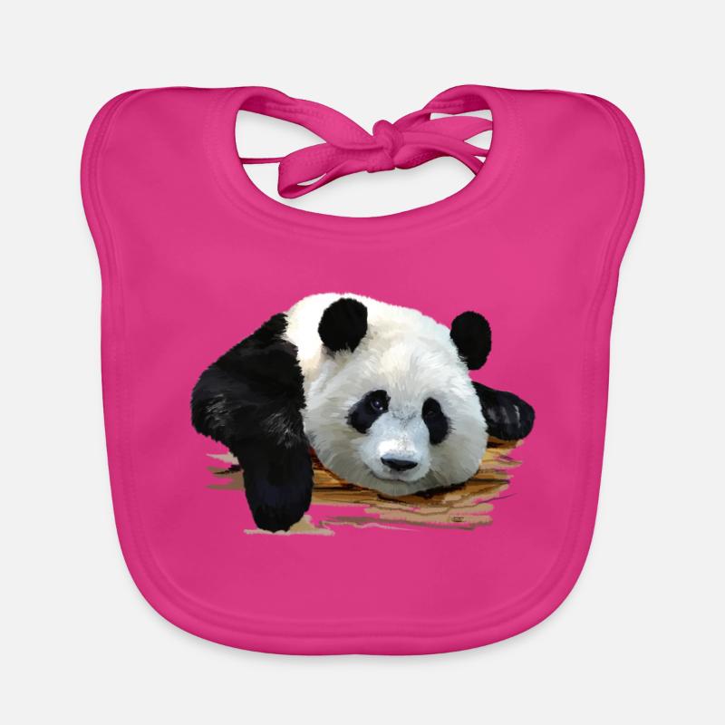 Süßer Panda-Kunstdruck - Baby Bio-Lätzchen - Fuchsia