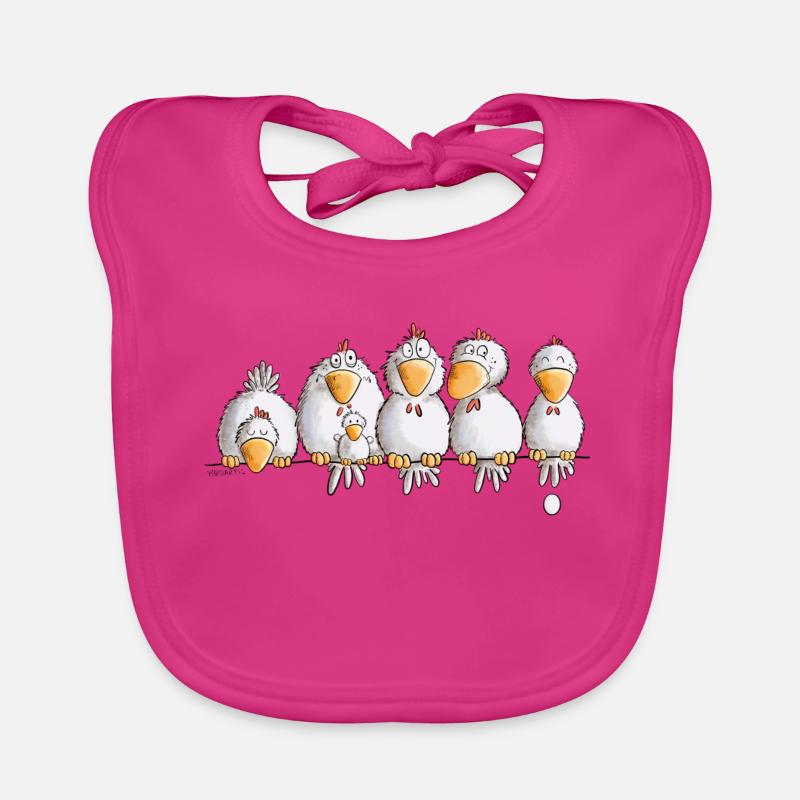 Hühner auf der Hühnerstange I Huhn Comic - Baby Bio-Lätzchen - Fuchsia
