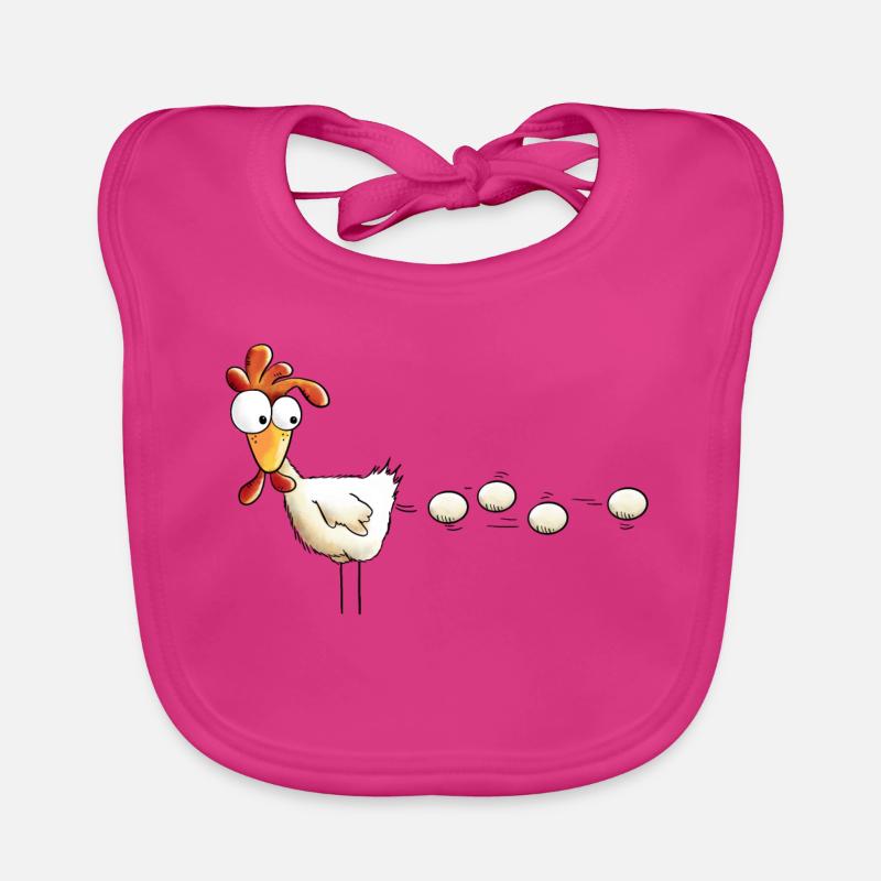 Poule pond un oeuf dessin animé - Bavoir bio Bébé - fuchsia