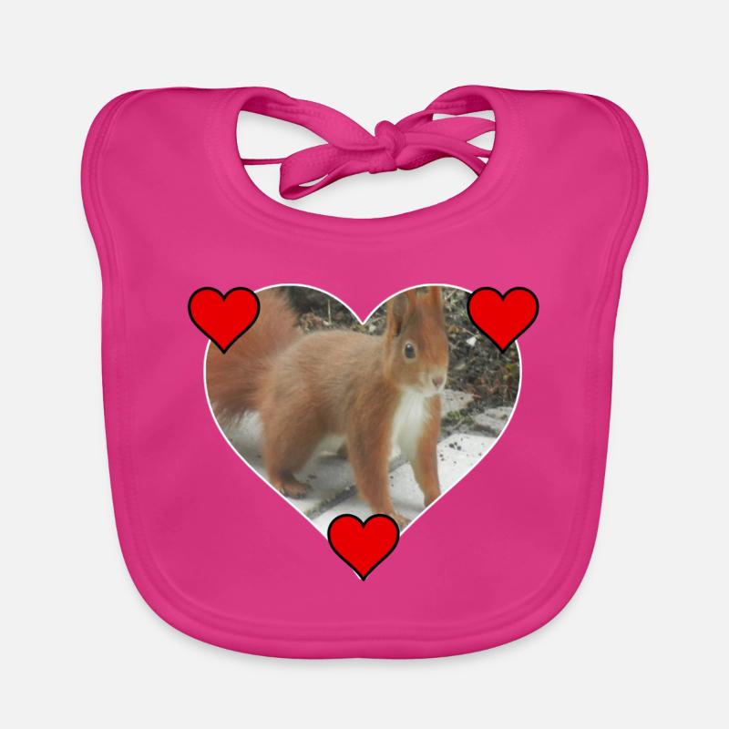 Eichhörnchen Squirrel Liebe Love Herz - Baby Bio-Lätzchen - Fuchsia