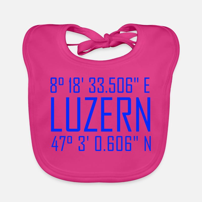 Lucerne coordinates – typography with reference to location Organic Baby Bibs
