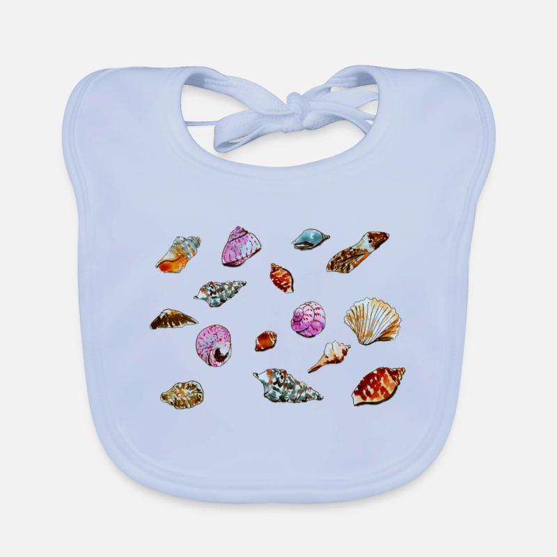 Colourful Seashells Marine Pattern Organic Baby Bibs