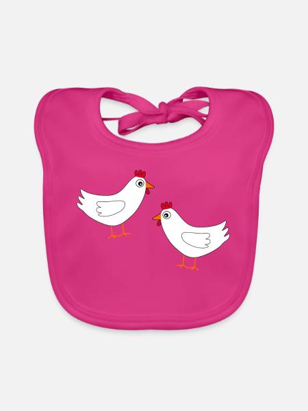 Chicken White White Chickens Hens Gift Farmers - Organic Baby Bibs - fuchsia - Front
