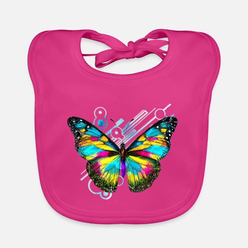 Papillon arc en ciel abstrait - Bavoir bio Bébé - fuchsia