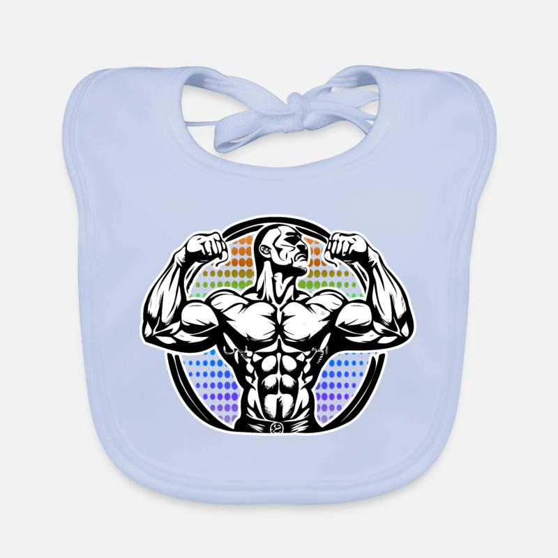 Figurine de puissance dans Rainbow Halos Bodybuilder Bavoir bio Bébé