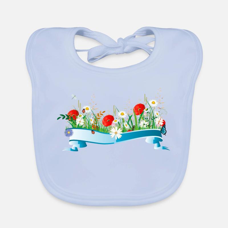 colorful spring meadow with flowers and insects Organic Baby Bibs