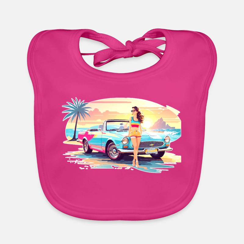 Fille avec voiture de sport 2 - Bavoir bio Bébé - fuchsia