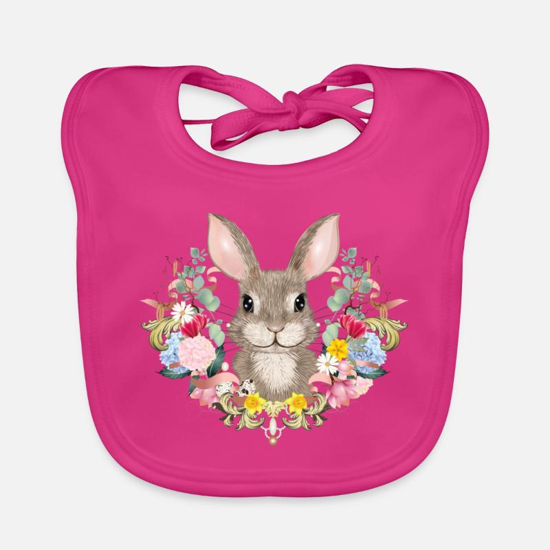 Spring wreath with rabbit as Easter bunny Organic Baby Bibs