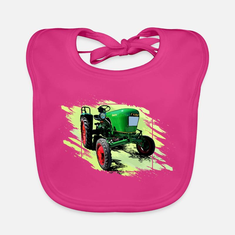 Dieselross F12 Oldtimer Traktor - Baby Bio-Lätzchen - Fuchsia