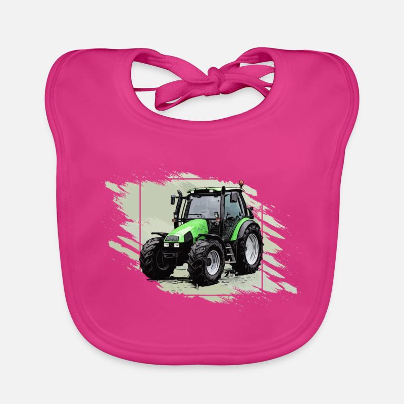 Petit tracteur vert - Bavoir bio Bébé - fuchsia