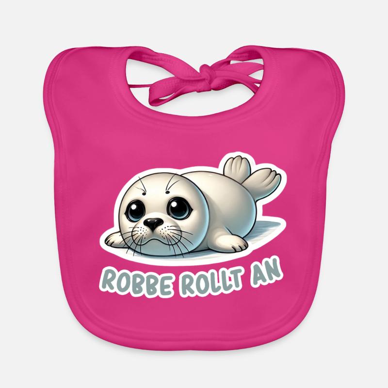 Robbe rollt an - Baby Bio-Lätzchen - Fuchsia