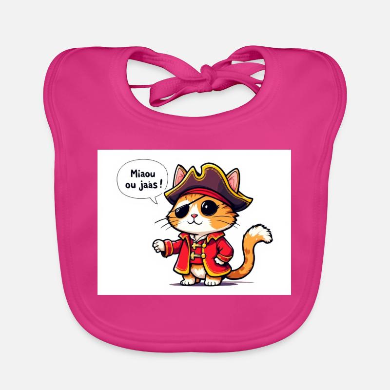 Chat Pirate Costume Illustration - Bavoir bio Bébé - fuchsia