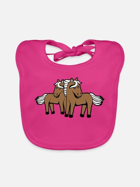 2 Horses Man Woman Lovers Friends Love Team - Organic Baby Bibs - fuchsia - Front