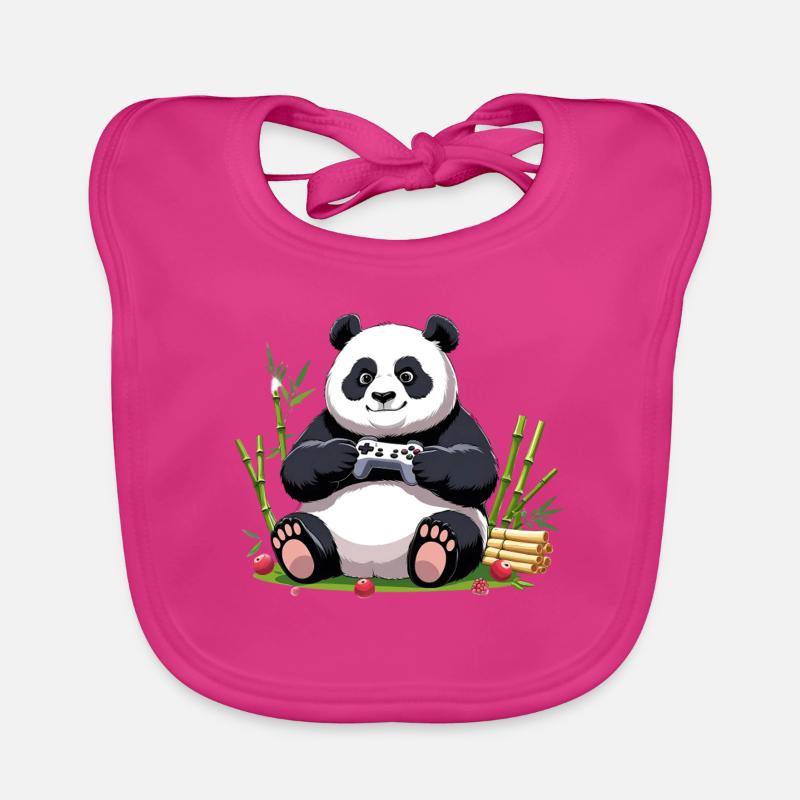 Cute Panda with Gaming Controller Organic Baby Bibs