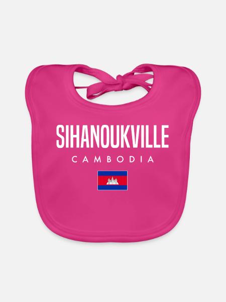 Sihanoukville Cambodia Khmer - Organic Baby Bibs - fuchsia - Front
