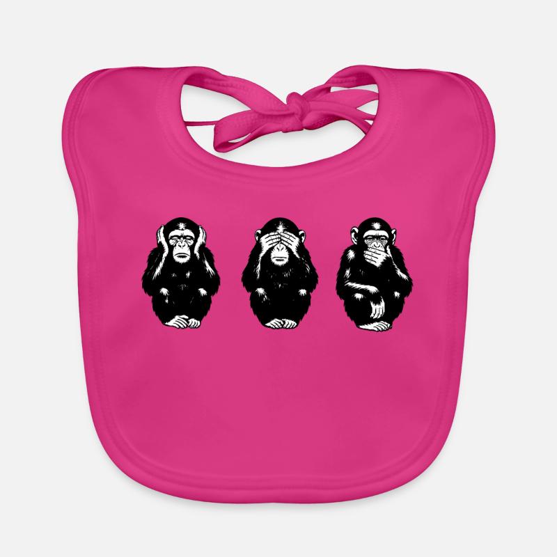Three monkeys silhouettes in black and white Organic Baby Bibs
