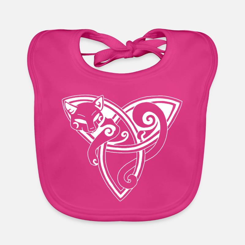 Chat blanc et symbole celte - Bavoir bio Bébé - fuchsia