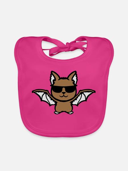 Cute Bat Sunglasses Cool Halloween Funny - Organic Baby Bibs - fuchsia - Front