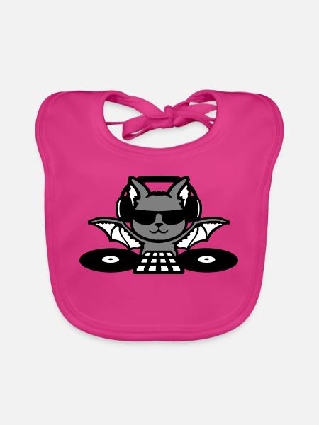 DJ Bat Casque Mixeur Fête d’Halloween - Bavoir bio Bébé - fuchsia - Devant