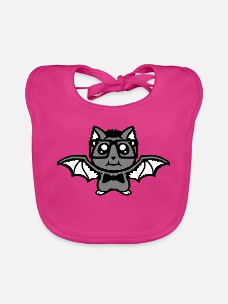Cute Nerd Bat Glasses Bow Tie Halloween Geek - Organic Baby Bibs - fuchsia - Front