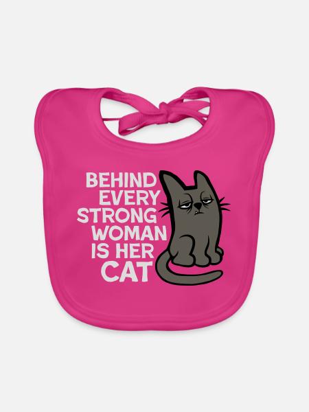 Cat Behind Every Strong Woman Annoyed Grumpy - Organic Baby Bibs - fuchsia - Front